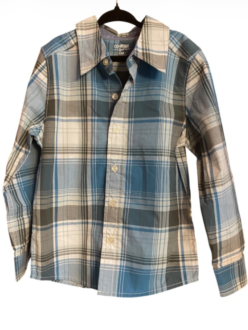 OshKosh Blue Plaid Button-Down Shirt Size 6